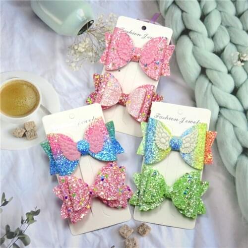 2Pcs/Card Cute Wing Pink Hairpins For Girls Pins Cartoon Hair Clips Love Kids Rainbow Headwear Bow Ties Hairpin Crab Headdress