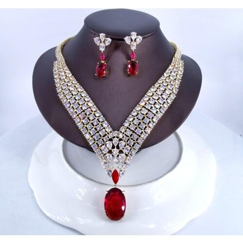 2021 Hot sale New fashion luxury vintage crystal CZ ZIRCON necklace earring set wedding party birthday jewelry free shipping