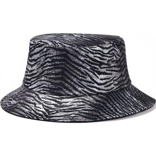 2021 Fashion Summer Cotton Zebra Striped Print Bucket Hats Hip Hop Reversible Fisherman Caps For Women Men