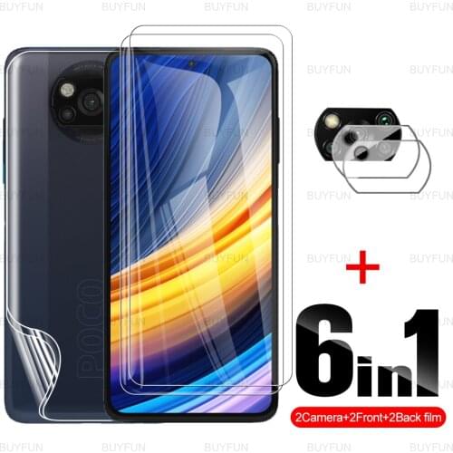 6-in-1 lens film for xiaomi poco x3 pro HD front tempered glass+back hydrogel film for poco poko pocophone x 3 x3pro m3 m3pro f3