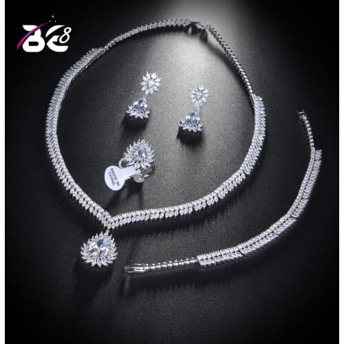 Be 8 Sparking Luxury Bridal Wedding Jewelry Sets AAA Cubic Zircon 4pcs Jewelry Set for Women Fashion Jewelry Dinner Party S158
