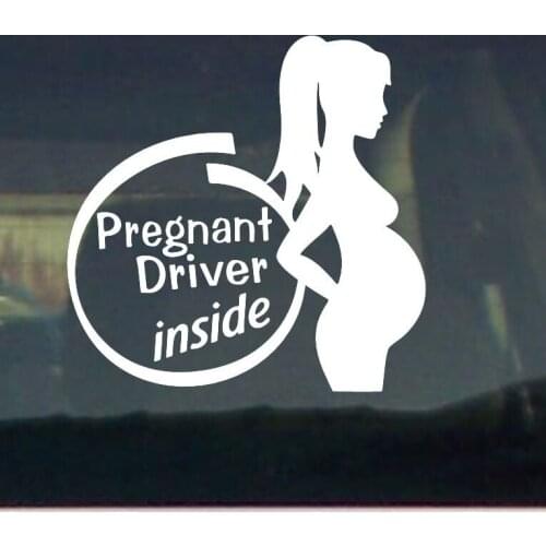 PREGNANT DRIVER INSIDE VINYL DECAL WINDOW STICKER 15x15cm