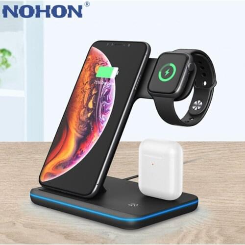 NOHON Fast Wireless Charger Stand For iPhone 8 Plus X XR 11 Pro XS Max 3 in 1 Charging Dock Station For Apple Watch 5 4 Airpods