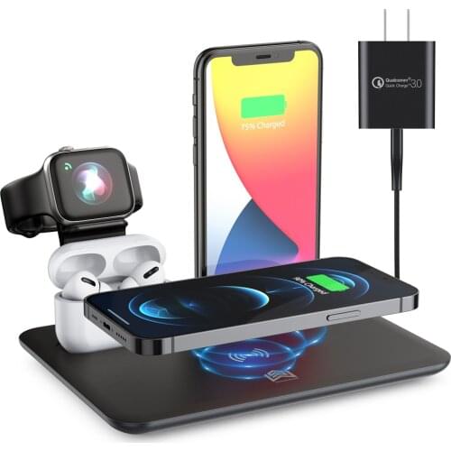 15W Fast Wireless Charger Stand For iPhone 11 12 XR X 8 Apple Watch 4 in 1 Foldable Charging Dock Station for Airpods Pro iWatch