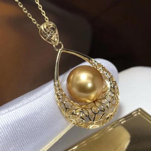 D307 Fine Jewelry 18K Gold Natural Ocean Golden Pearl 11-12mm Pendant Necklaces for Women FIne Pearls Pendants