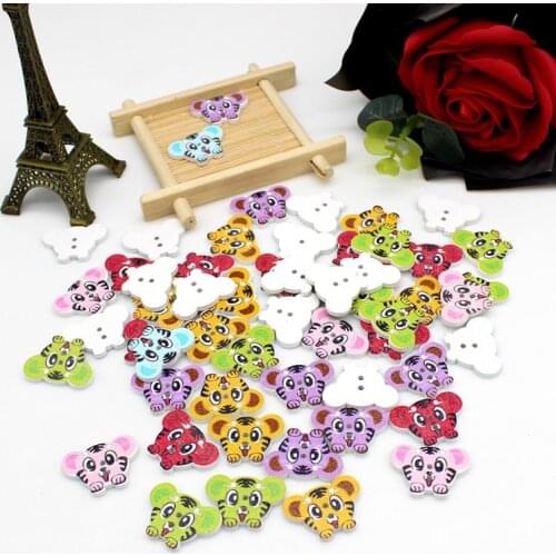 50pcs tiger Shaped decorative Button Scrapbooking Mixed DIY 2-Holes Wood Button Craft for Scrapbooking diy Supplies Accessories