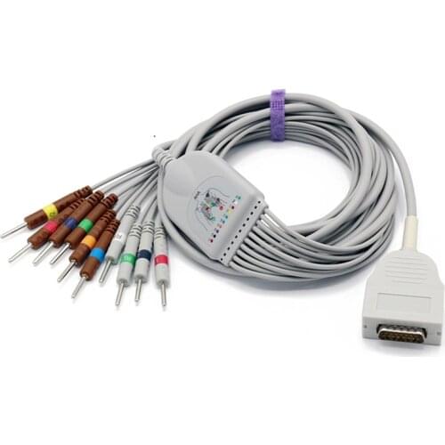EKG Cable One Piece 10 Lead Wires DB15 Plug Din 3.0 End AHA Standard for Burdick EK 10 EKG Machine