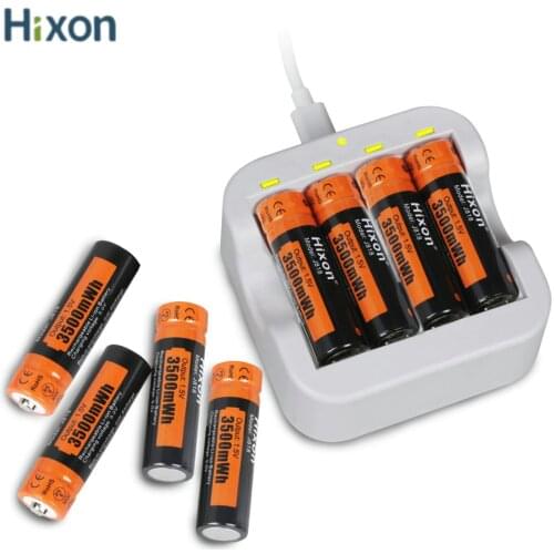 Hixon--4pc 3500mWh 1.5V AA Li-ion Rechargeable Battery 4 slot charger, For Mouse Battery Replacement