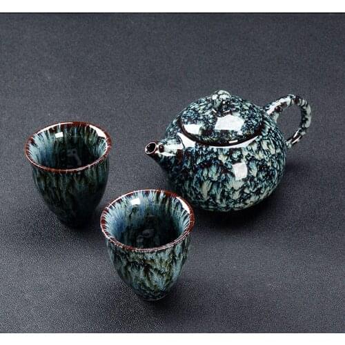 Chinese ceramic one pot two cups simple variable glaze portable package travel Japanese Kungfu teaware tea teapot set