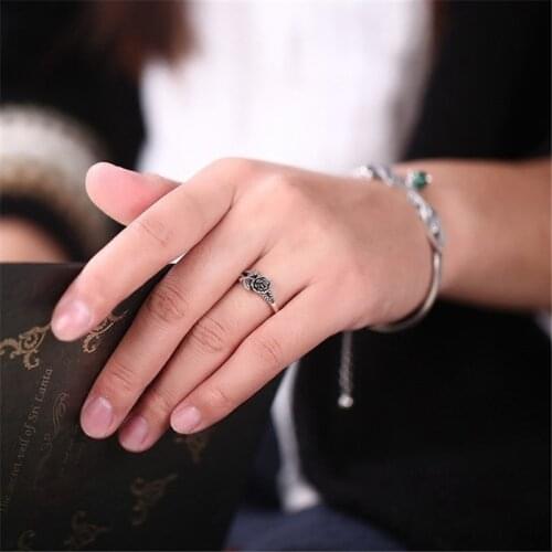 Rose Flower Rings Fashion Ring Silver Jewelry for Women Adjustable Wedding Rings One Size
