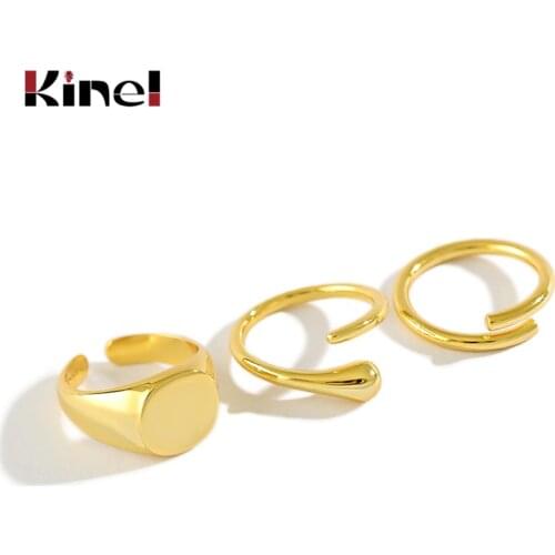 Kinel 100% 925 Sterling Silver Open Rings INS Retro Geometric Wrong Side Interweaving for Women Sterling Silver 18K Gold Jewelry