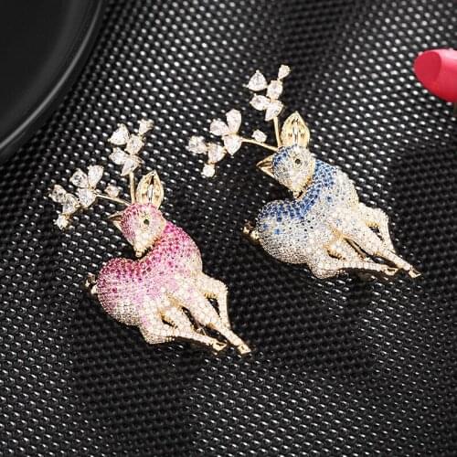 Japan And South Korea New Trend Cute Animal Corsage Clothes Accessories Gem Elegant Sweet Pink Creative Deer Brooch Female