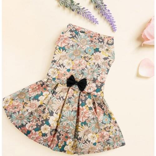 Lightweight Beautiful Fashion Pet Sleeveless Floral Dress Soft Texture Cats Dress Bowknot for Kitty