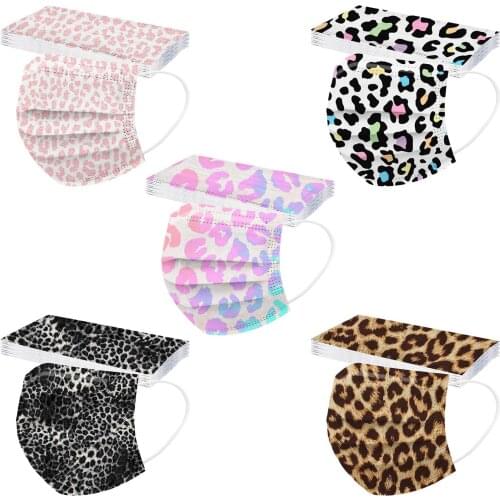 50pcs Mask Adults Leopard Print Facemask Non-woven Disposable Halloween Cosplay Mouth Cover Mascarillas Desechables Mondmasker