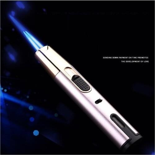 Metal Inflatable Windproof Direct Impact Gas Lighter Cigar Spray Gun Pen Shape Double Flame Kitchen Tool Creative Gift 8002