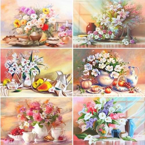 MomoArt Diamond Painting Lily Full Drill Square Diamond Embroidery Flower Cross Stitch Sale Mosaic Vase Rhinestones Wall Decor