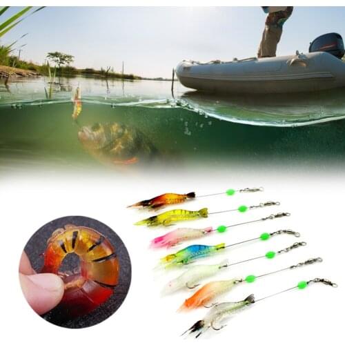 7pcs 8cm 5g Luminous Fake Shrimp Soft Silicone Artificial Bait With Bead Swivels Hook For Fishing Rig Fishing Tackle Sea