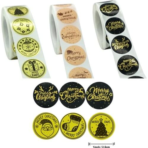 500Pcs Merry Christmas Stickers Gold Stamping Seal Label Christmas Tree Sock Sticker Child Gift Decor Packaging Sticker Label