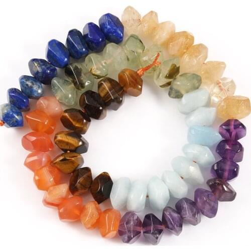 Natural Faceted Rhombus Agates Lapis Lazuli Aquamarinas Citrine Stone Seven Chakras Spacer Beads For Jewelry Making Diy Bracelet