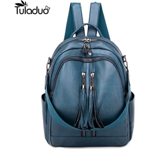 Backpack 2020 New PU Leather Youth Girl Schoolbag College Style Fashion Travel Backpack Charm Blue Main Style