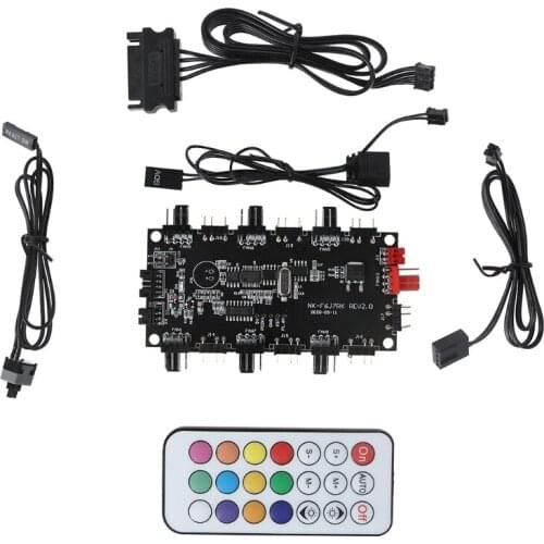 2021 New PWM & ARGB LED Controller Hub 8 Ports 12V 4Pin Fan & 5V 3Pin Wireless IR Remote Adapter PMMA Case and Magnetic Standoff