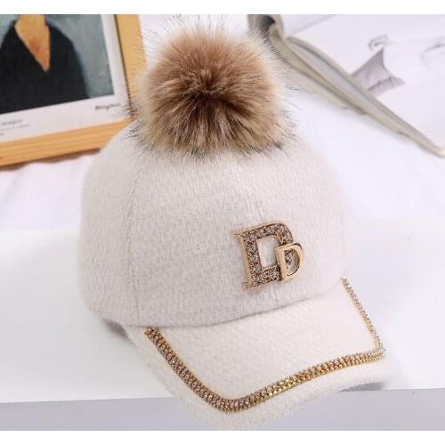 New Rabbit Fur Blended Hats Women Autumn and Winter Korean Version Tide Letters Warm Plush Lovers Casual Baseball Cap KINGONEDOM