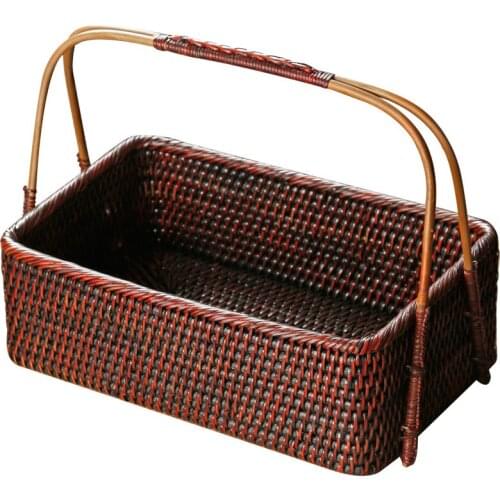 Rattan Tea Set Storage Box Chinese Style Handmade Basket Desktop Finishing Bamboo and Wood Kung Fu Cup Cage Bag