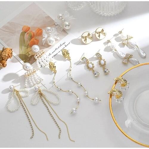 Elegant Simple White Long Earrings For Women Fashion Jewelry Accessories Romantic Sweet Lace Bow Drop Ears