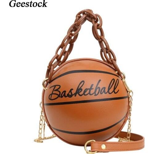 Geestock Basketball Zip Bags Womens Bag 2020 Crossbody Bag PU Leather Handbags Fashion Chain Round Totes Female Shoulder Messen