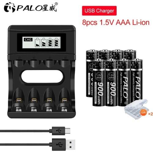 LCD Smart Charger for 1.5v Li-ion Lithium AA AAA Rechargeable Battery with 4pcs 1.5V AAA Li-ion Rechargeable Battery for Camera