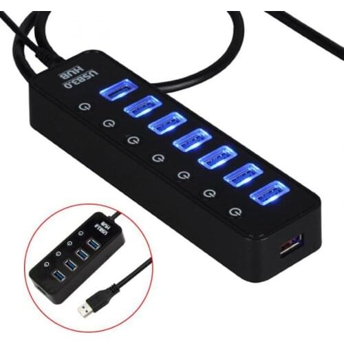Smart Charger Super USB Hub With USB 3.0 Data Port + 1 Smart Charging Port Blue LED Switch Power Socket With Power Adapter