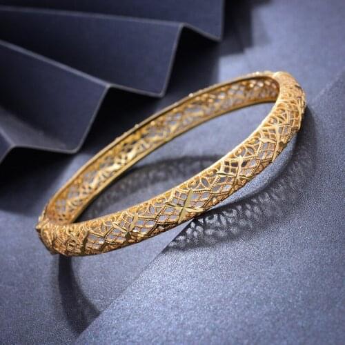 Wando 24K 1pcs Flower Ethiopian Bangles for Women Arabic African Bangles Bracelet Dubai Gold Color Jewelry Bridal Gift