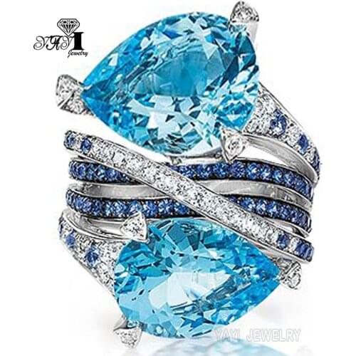 YaYI Jewelry Fashion Princess Cut 5.8 CT navy Zircon Silver Color Engagement Rings wedding Rings Party Rings Size 6-12