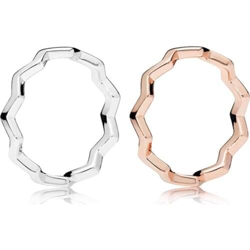 Genuine 925 Sterling Silver Pan Ring Rose Gold Timeless Zig Zag Rings For Women Wedding Party Gift Fashion Jewelry