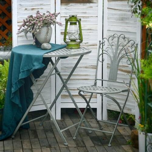 Zq American Country Outdoor Folding Iron Table and Chair Garden Decoration Courtyard Balcony Villa