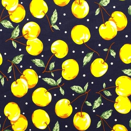 1 Yard Cotton Poplin Fabric for Sewing Patchwork, Dress, Cloth - Fruit, Yellow Cherry (width=140cm)