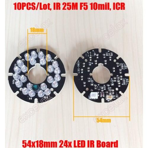 10PCS/Lot Wholesale 24pcs LED F5 10mil IR 25 Meters PCB Board 54x18mm Infrared Night Vision for Size 60 CCTV Bullet Camera Case