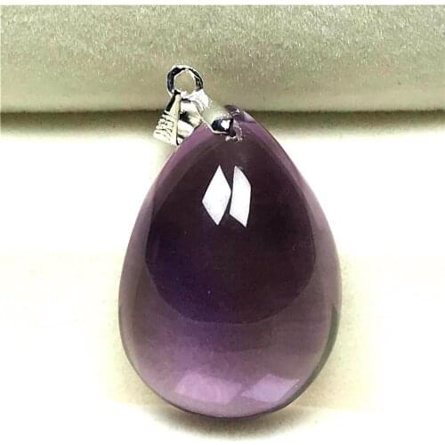100% Natural Purple Amethyst Pendant For Woman Lady Man Clear Crystal 26x18x12mm Water Drop Beads Silver Gemstone Jewelry AAAAA