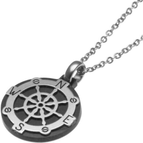Runda 2020 New Style for Europe Enamel Compass Pendant Long Necklace Chain Men Stainless Steel Jewellery