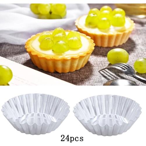 24Pcs Aluminum Alloy Egg Tart Molds Non-stick Ripple Reusable Flower Shape Cupcake Muffin Baking Cup Tartlets Pans