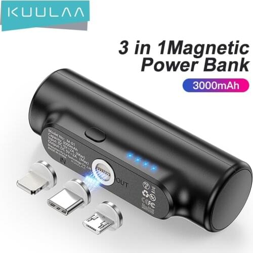 KUULAA 3000mAh Magnetic Power Bank Magent External Battery USB Portable Charging Powerbank for iPhone Xiaomi Charger Powerbank