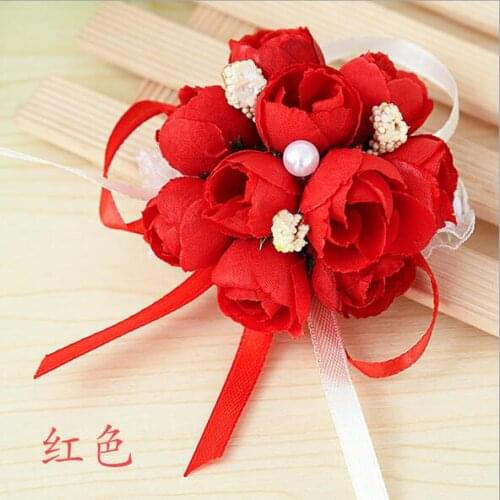 5Pcs/Lot Wrist Flower Rose Silk Ribbon Bride Hand Decorative Wristband Bracelet Bridesmaid Pretty Wrist Flowers