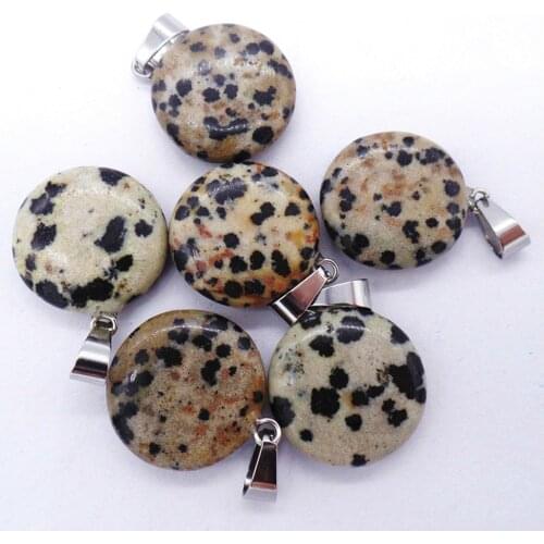 50Pcs 20x6mm Wholesale Natural Gray&Black Dalmation Jasper Round Pendant Bead DIY Earrings Handmade Jewelry Accessories S650