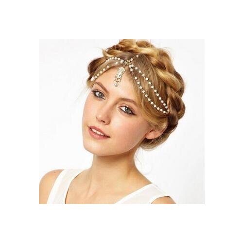 50pcs/lot DIY Alloy Multi Bohemia Pearl Head Chains Tassel Frontlet Drill HeadBands Hair Styling Tools Accessory HA927
