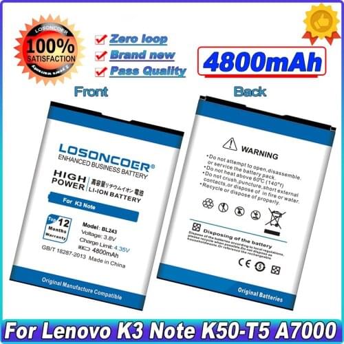 LOSONCOER 4800mAh BL243 Battery For original Lenovo Lemon K3 Note Battery K50-T5 A7000 A5500 A5600 A7600 Batteries