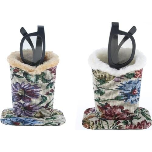 Cotton Upright Desktop Case Plush Lined Eyeglasses Holder Stand Pen Holder for Home Table Office Desk Shop Cafe Use