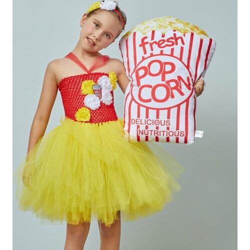 Baby Flower TUTU Dress Pop Corn Inspired Costume Dress For Show Party Kids Fancy Carnival Clothing Photo Props Nina Disfraz Gown