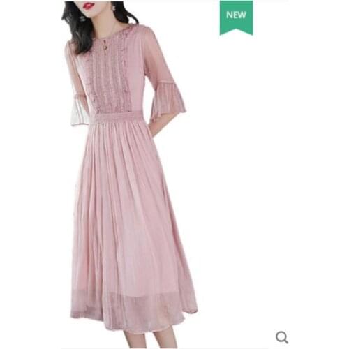 Long silk dress in slim European and American summer dress 2019