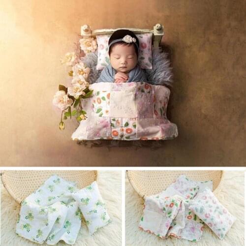 Newborn Photo Background AB Two Sides Wrap Pillow Set Baby Photography Props Floral Blanket Carpet Months Bebe Flokati Rug Girl