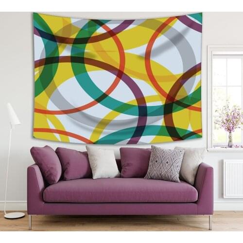 Tapestry Color Round Circle Pattern Abstract Illustration on Gray Background Yellow Green Purple